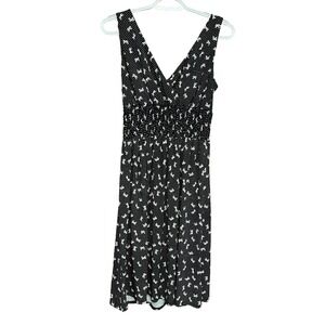 Maurice's Sleeveless Dress Black White Bows Polka Dot‎ Smocked Waist Casual Sz M